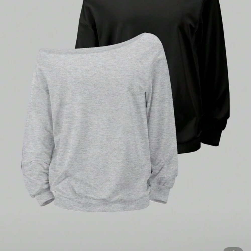 SHEIN Gray and Black Long Light Weight Off The shoulder Sweatshirts
